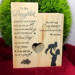 TO MY DAUGHTER poem on dual wooden tea light candle holders NWT